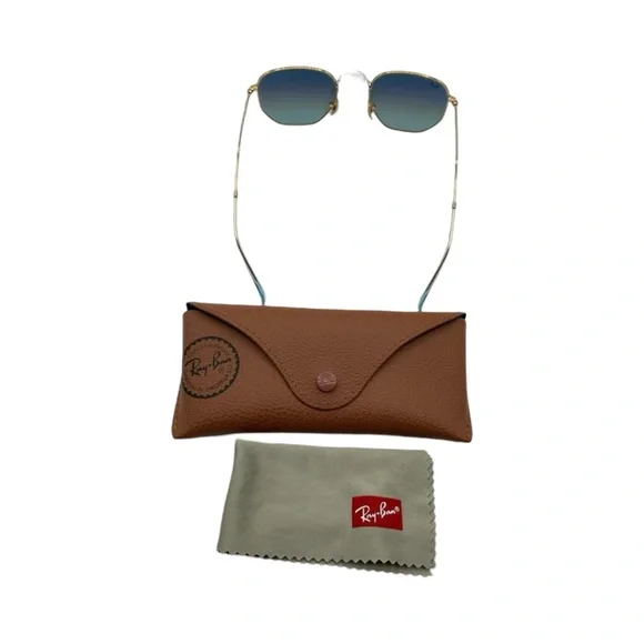 π₯ Ray-Ban Hexagonal Flat Lenses Sunglasses RB3548-N Gold/Blue & Case | Unisex | - Picture 6 of 10